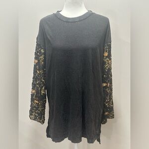 Free People Women’s Oversized Long Sleeve w/Sequins Blouse Black Size Small